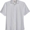 Joseph Abboud Modern Fit Short Sleeve Linen-Blend Sport Shirt, White