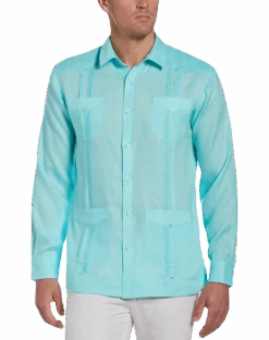 Cubavera Modern Fit Linen Guayabera Shirt, Blue