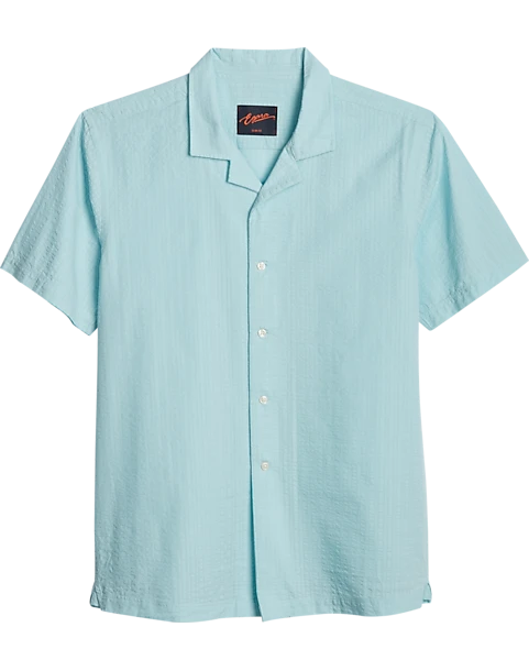Egara Slim Fit Seersucker Short Sleeve Sport Shirt, Aqua Tonal Stripe 1 Egara Slim Fit Seersucker Short Sleeve Sport Shirt, Aqua Tonal Stripe