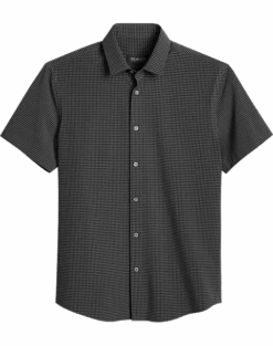 Awearness Kenneth Cole Slim Fit Short Sleeve Sport Shirt, Black Gingham