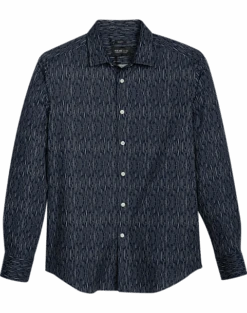 Awearness Kenneth Cole Slim Fit Spread Collar Sport Shirt, Navy Rainfall