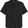 Michael Strahan Modern Fit Popcorn Stitch Short Sport Shirt, Black