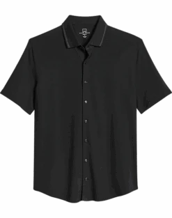 Michael Strahan Modern Fit Popcorn Stitch Short Sport Shirt, Black