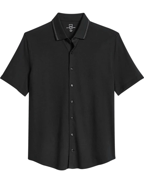 Michael Strahan Modern Fit Popcorn Stitch Short Sport Shirt, Black 1 Michael Strahan Modern Fit Popcorn Stitch Short Sport Shirt, Black