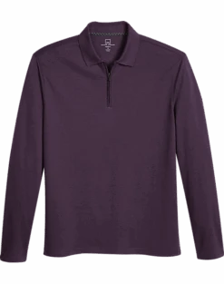 Michael Strahan Modern Fit Long Sleeve Polo Purple & Gray