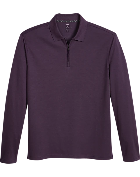 Michael Strahan Modern Fit Long Sleeve Polo Purple & Gray 1 Michael Strahan Modern Fit Long Sleeve Polo Purple & Gray