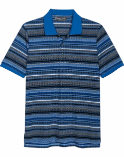 Paisley & Gray Slim Fit Polo, Blue & Black Multi Stripe