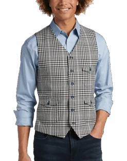 Paisley & Gray Slim Fit Vest, Black & White Glen Plaid