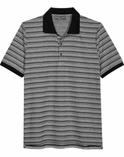 Paisley & Gray Slim Fit Polo, Black And White Zigzag Stripe