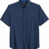 Michael Strahan Modern Fit 4-Way Stretch Short Sleeve Sport Shirt, Blue Geo Grid