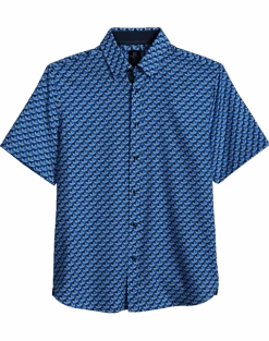 Michael Strahan Modern Fit Short Sleeve Sport Shirt, Blue 3-D Star