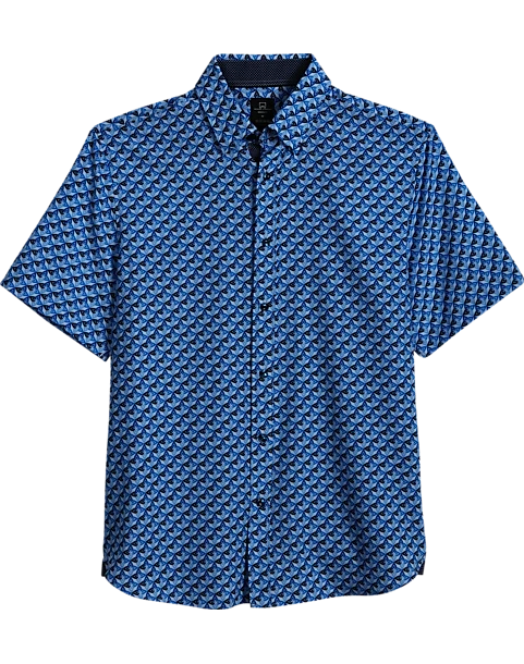 Michael Strahan Modern Fit Short Sleeve Sport Shirt, Blue 3-D Star 1 Michael Strahan Modern Fit Short Sleeve Sport Shirt, Blue 3-D Star