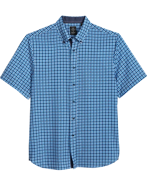 Michael Strahan Modern Fit 4-Way Stretch Short Sleeve Sport Shirt, Blue Grid 1 Michael Strahan Modern Fit 4-Way Stretch Short Sleeve Sport Shirt, Blue Grid