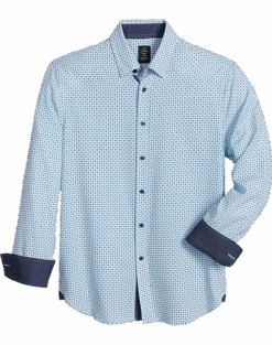 Michael Strahan Modern Fit Spread Collar 4-Way Stretch Sport Shirt, White Diamond Dot