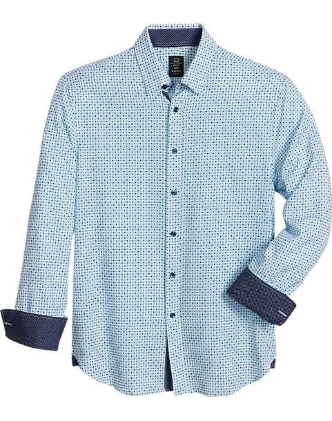 Michael Strahan Modern Fit Spread Collar 4-Way Stretch Sport Shirt, White Diamond Dot 1 Michael Strahan Modern Fit Spread Collar 4-Way Stretch Sport Shirt, White Diamond Dot