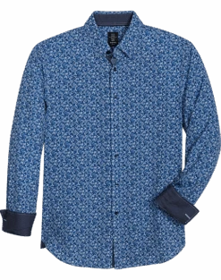 Michael Strahan Modern Fit Spread Collar 4-Way Stretch Sport Shirt, Blue Abstract Floral