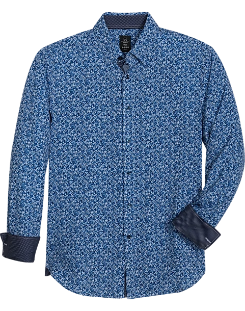 Michael Strahan Modern Fit Spread Collar 4-Way Stretch Sport Shirt, Blue Abstract Floral 1 Michael Strahan Modern Fit Spread Collar 4-Way Stretch Sport Shirt, Blue Abstract Floral