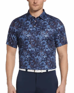 PGA Tour Classic Fit Printed Polo, Navy Fireworks