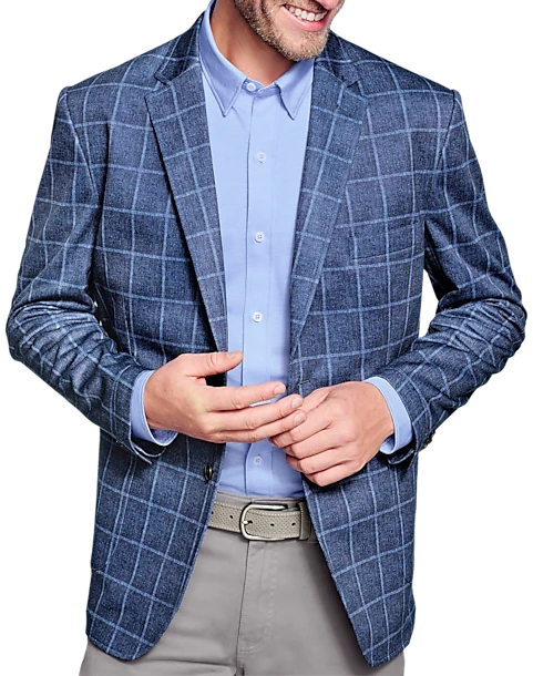 Johnston & Murphy Modern Fit XC Flex Knit Blazer, Blue Windowpane 1 Johnston & Murphy Modern Fit XC Flex Knit Blazer, Blue Windowpane