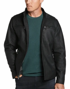 Awearness Kenneth Cole Modern Fit Moto Jacket, Camel Faux Leather