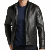 Michael Strahan Modern Fit Bomber Jacket, Black Faux Lambskin