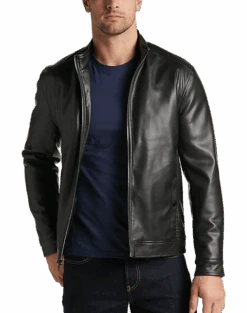Michael Strahan Modern Fit Bomber Jacket, Brown Faux Lambskin