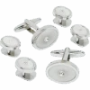 Pronto Uomo White And Silver Oval Cufflink And Stud Set