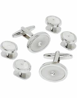 Pronto Uomo Silver And White Round Cufflink And Stud Set