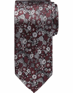 Pronto Uomo Narrow Tie, Burgundy & Blue Floral