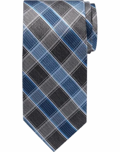 Pronto Uomo Narrow Tie, Blue Grid