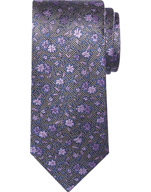 Pronto Uomo Narrow Tie, Plum & Blue Floral 1 Pronto Uomo Narrow Tie, Plum & Blue Floral
