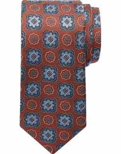 Joseph Abboud Narrow Tie, Rust & Blue Medallion