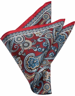Pronto Uomo Pocket Square, Red Paisley
