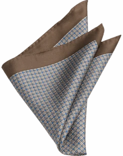 Joseph Abboud Pocket Square, Taupe Geo Check