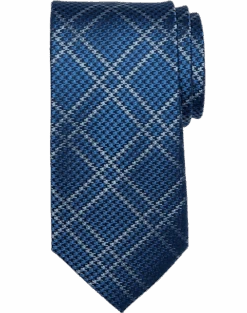 Joseph Abboud Narrow Tie, Blue Tonal Plaid
