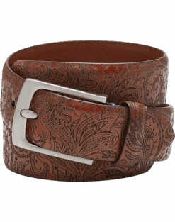 Joseph Abboud Leather Casual Belt, Cognac Floral Paisley