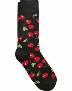 Egara Socks, Black With Red Cherries
