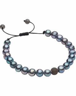 Pronto Uomo Gray Freshwater Pearl And Brass Bead Bracelet